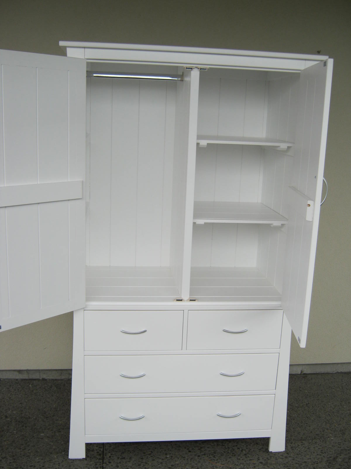 Maddison Double Wardrobe Four Drawer White Lacquer Custom Nz